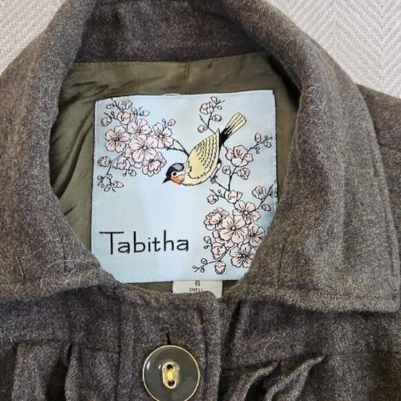 Anthropologie Tabitha Military Blazer Women 6 Green Wool Blend Ruffle NB095 EUC - Picture 4 of 14